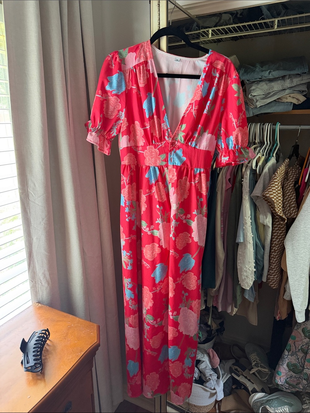 Vici Red Floral Maxi Dress with Pink & Blue Blooms
